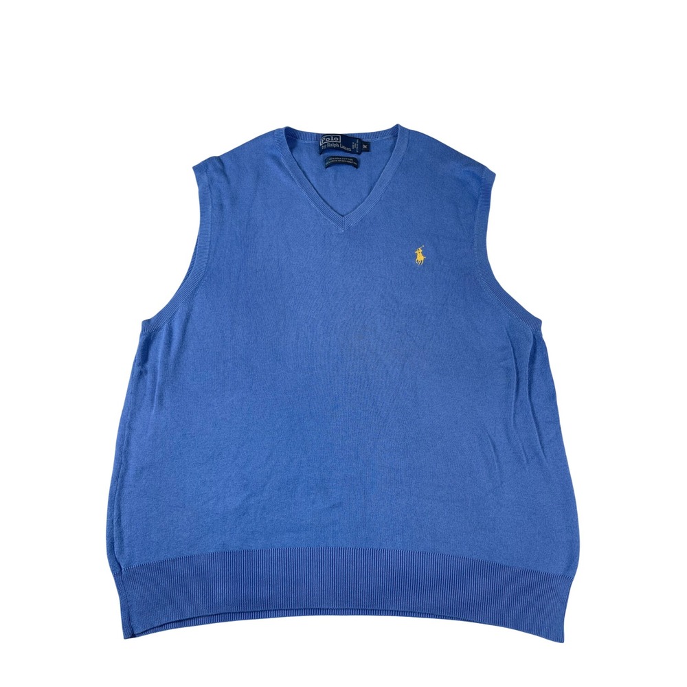 Vintage Polo Ralph Lauren Mens Blue Pima Cotton V-Neck Sweater Vest Size Medium